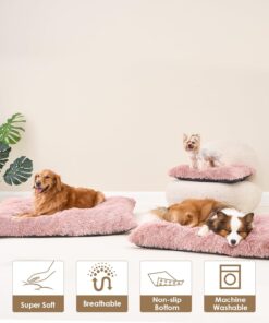 EHEYCIGA Fluffy Dog Crate Bed for Extra Large Dogs, Plush Faux Fur Crate Pad, Calming Anti Anxiety XL Dog Bed, Washable Soft Warm Crate Mat with Non-Slip Bottom, Pink
