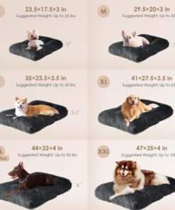 EHEYCIGA Fluffy Dog Crate Bed for Extra Large Dogs, Plush Faux Fur Crate Pad, Calming Anti Anxiety XL Dog Bed, Washable Soft Warm Crate Mat with Non-Slip Bottom, Dark Grey