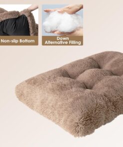 EHEYCIGA Fluffy Dog Crate Bed for Extra Large Dogs, Plush Faux Fur Crate Pad, Calming Anti Anxiety XL Dog Bed, Washable Soft Warm Mat with Non-Slip Bottom, Camel