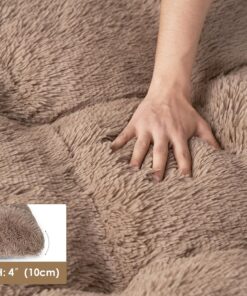 EHEYCIGA Fluffy Dog Crate Bed for Extra Large Dogs, Plush Faux Fur Crate Pad, Calming Anti Anxiety XL Dog Bed, Washable Soft Warm Mat with Non-Slip Bottom, Camel