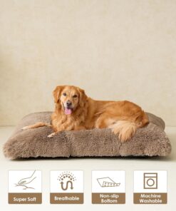 EHEYCIGA Fluffy Dog Crate Bed for Extra Large Dogs, Plush Faux Fur Crate Pad, Calming Anti Anxiety XL Dog Bed, Washable Soft Warm Mat with Non-Slip Bottom, Camel