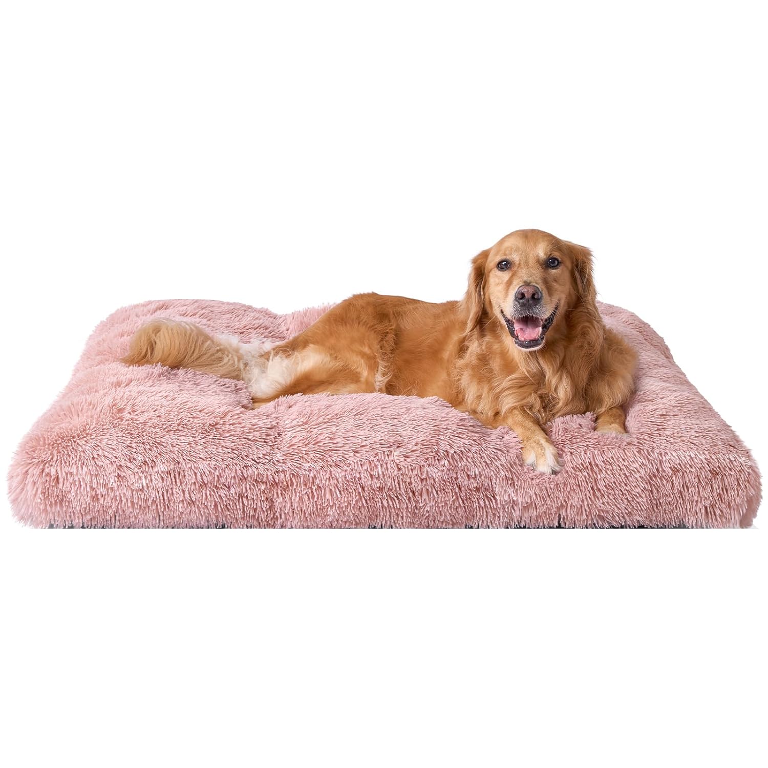 EHEYCIGA Fluffy Dog Crate Bed for Extra Large Dogs, Plush Faux Fur Crate Pad, Calming Anti Anxiety XL Dog Bed, Washable Soft Warm Mat with Non-Slip Bottom, Camel