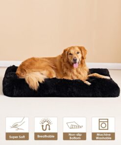 EHEYCIGA Fluffy Dog Crate Bed for Extra Large Sizes, Plush Faux Fur Crate Pad, Calming Anti Anxiety XL Bed, Washable Soft Warm Dog Mat with Non-Slip Bottom, Black