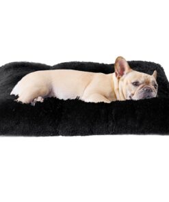 EHEYCIGA Fluffy Dog Crate Bed for Extra Large Sizes, Plush Faux Fur Crate Pad, Calming Anti Anxiety XL Bed, Washable Soft Warm Dog Mat with Non-Slip Bottom, Black