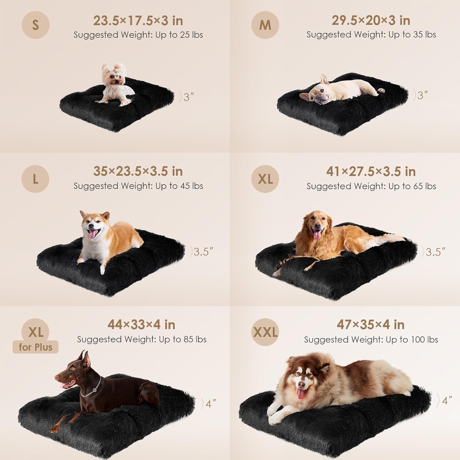 EHEYCIGA Fluffy Dog Crate Bed for Extra Large Sizes, Plush Faux Fur Crate Pad, Calming Anti Anxiety XL Bed, Washable Soft Warm Dog Mat with Non-Slip Bottom, Black
