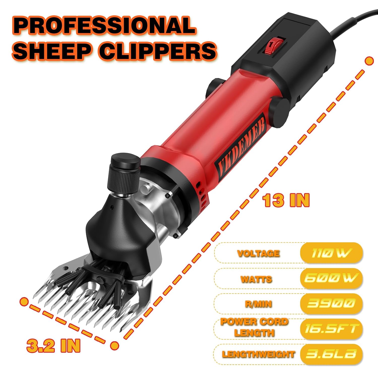 Electric Sheep Shears,600W Upgraded Professional Sheep Clippers,6 Speed Heavy Duty Shearing Clipper,13-Teeth Animal Grooming Clippers for Sheep Alpacas Goats and Thick Coat Animals