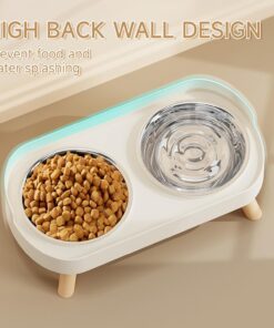 Elevated Cat Bowl, Raised Cat Food and Water Bowl Set for Indoor Cats, Splash Proof with 2 Stainless Steel Pet Food Bowls for Cats and Puppies, Whisker Fatigue and Dishwasher...
