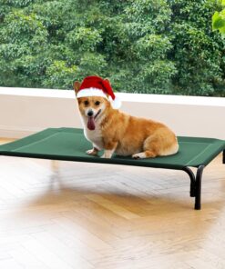 Elevated Dog Bed Raised Outdoor Dog Cot for Large Dogs, Installation Requires No Tools, Frame with Washable Cooling Breathable Mesh Anti-Slip Feet, Indoor Pet Bed, Black, 43.3...