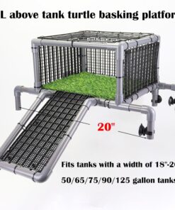Elevated Turtle Basking Platform Above Tank, Turtle Topper Dock with Non-Slip Ramp and Grass, Extra Large Loft for 18-20” Wide 75/90/125 Gal (Grey/Black)
