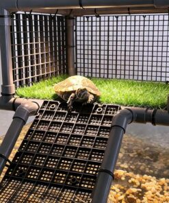 Elevated Turtle Basking Platform Above Tank, Turtle Topper Dock with Non-Slip Ramp and Grass, Extra Large Loft for 18-20” Wide 75/90/125 Gal (Grey/Black)