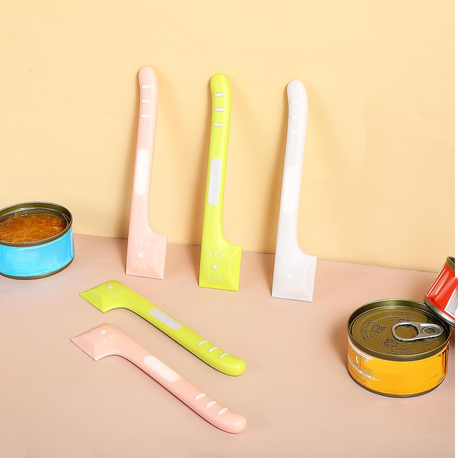 ElevateTech Pet Food Can Spoon, 6 Pcs Cat Wet Food Spoon Pet Foods Mixing Spoons Cat Spatula Dog Canned Scoop for Cats Dogs Feeding (Pink + Grey + Green)