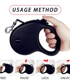 enrgticdg 16Ft Retractable Dog Leash,Light Weight Leash for Small to Medium Dogs/Cats Up to 50lbs,Stainless Steel Spring Strong Nylon Tape, Tangle Free, One-Handed Brake.(Black)