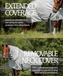 Equinavia Brisk Mesh Horse Fly Sheet with Removable Neck Cover| Durable Extended Coverage with UPF 45 UV Protection | Fly Sheet for Horses - Silver Gray - 81 in