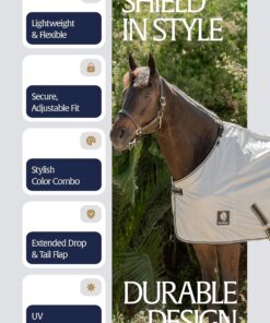Equinavia Brisk Mesh Horse Fly Sheet with Removable Neck Cover| Durable Extended Coverage with UPF 45 UV Protection | Fly Sheet for Horses - Silver Gray - 81 in