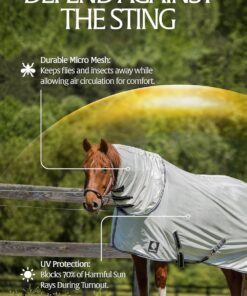 Equinavia Brisk Mesh Horse Fly Sheet with Removable Neck Cover| Durable Extended Coverage with UPF 45 UV Protection | Fly Sheet for Horses - Silver Gray - 81 in