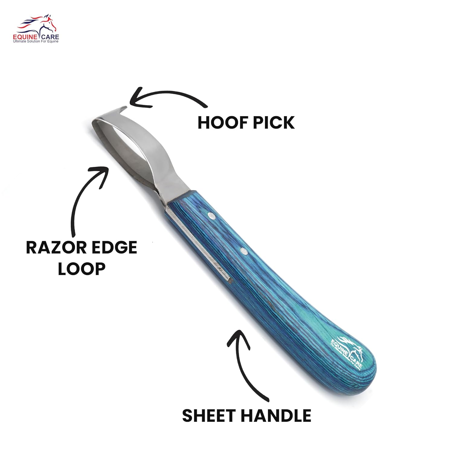 Equine Care Double-Edged J2 Stainless Steel Hoof Trimming Loop Knife, Hoof Pick with Sheet Handle - Versatile Farrier Tool for Horse & Cow Hoof Care, Ideal for Farriers & Horse...