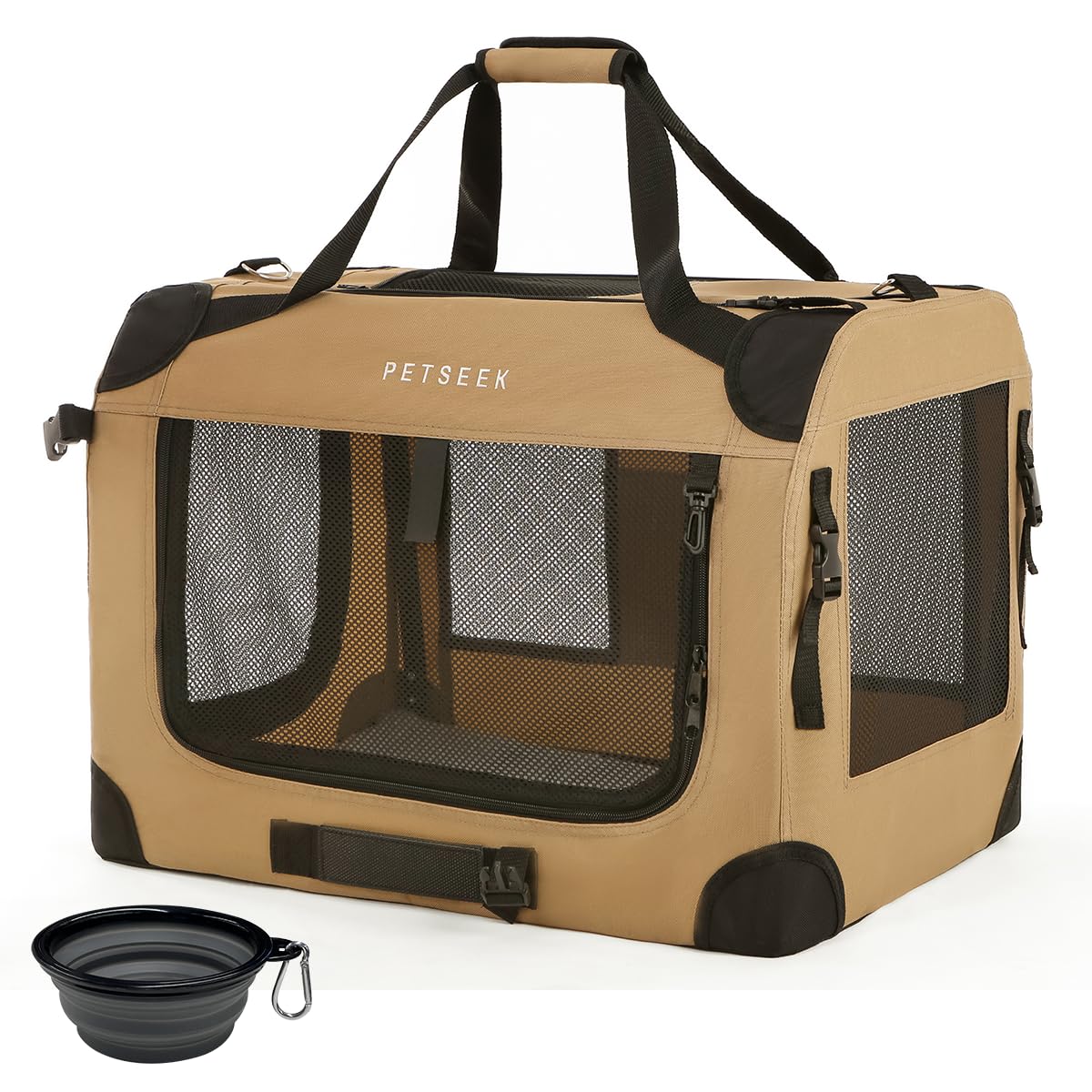 Extra Large Cat Carrier Soft Sided, Portable Small Dog Carrier for 2 Cats, 24"x16.5"x16" Car Travel Folding Comfortable Design with Litter Box and Bowls, Grey-2+ Litter Box+ Bowl*2