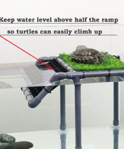 Extra Large Turtle Basking Platform, Sturdy Standing Dock with Non-Slip Ramp & Artificial Grass, Turtle Tank Accessories, Fits 50/65/75/90/125 Gal Tanks, Gray/Black