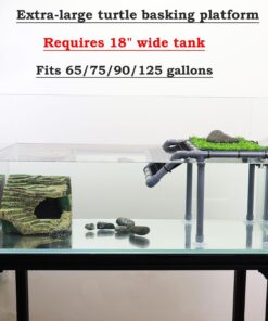Extra Large Turtle Basking Platform, Sturdy Standing Dock with Non-Slip Ramp & Artificial Grass, Turtle Tank Accessories, Fits 50/65/75/90/125 Gal Tanks, Gray/Black
