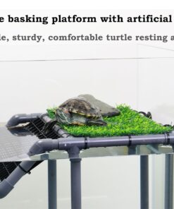 Extra Large Turtle Basking Platform, Sturdy Standing Dock with Non-Slip Ramp & Artificial Grass, Turtle Tank Accessories, Fits 50/65/75/90/125 Gal Tanks, Gray/Black