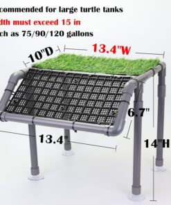 Extra Large Turtle Basking Platform, Sturdy Standing Dock with Non-Slip Ramp & Artificial Grass, Turtle Tank Accessories, Fits 50/65/75/90/125 Gal Tanks, Gray/Black