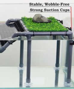 Extra Large Turtle Basking Platform, Sturdy Standing Dock with Non-Slip Ramp & Artificial Grass, Turtle Tank Accessories, Fits 50/65/75/90/125 Gal Tanks, Gray/Black