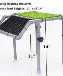 Extra Large Turtle Basking Platform, Sturdy Standing Dock with Non-Slip Ramp & Artificial Grass, Turtle Tank Accessories, Fits 50/65/75/90/125 Gal Tanks, Gray/Black