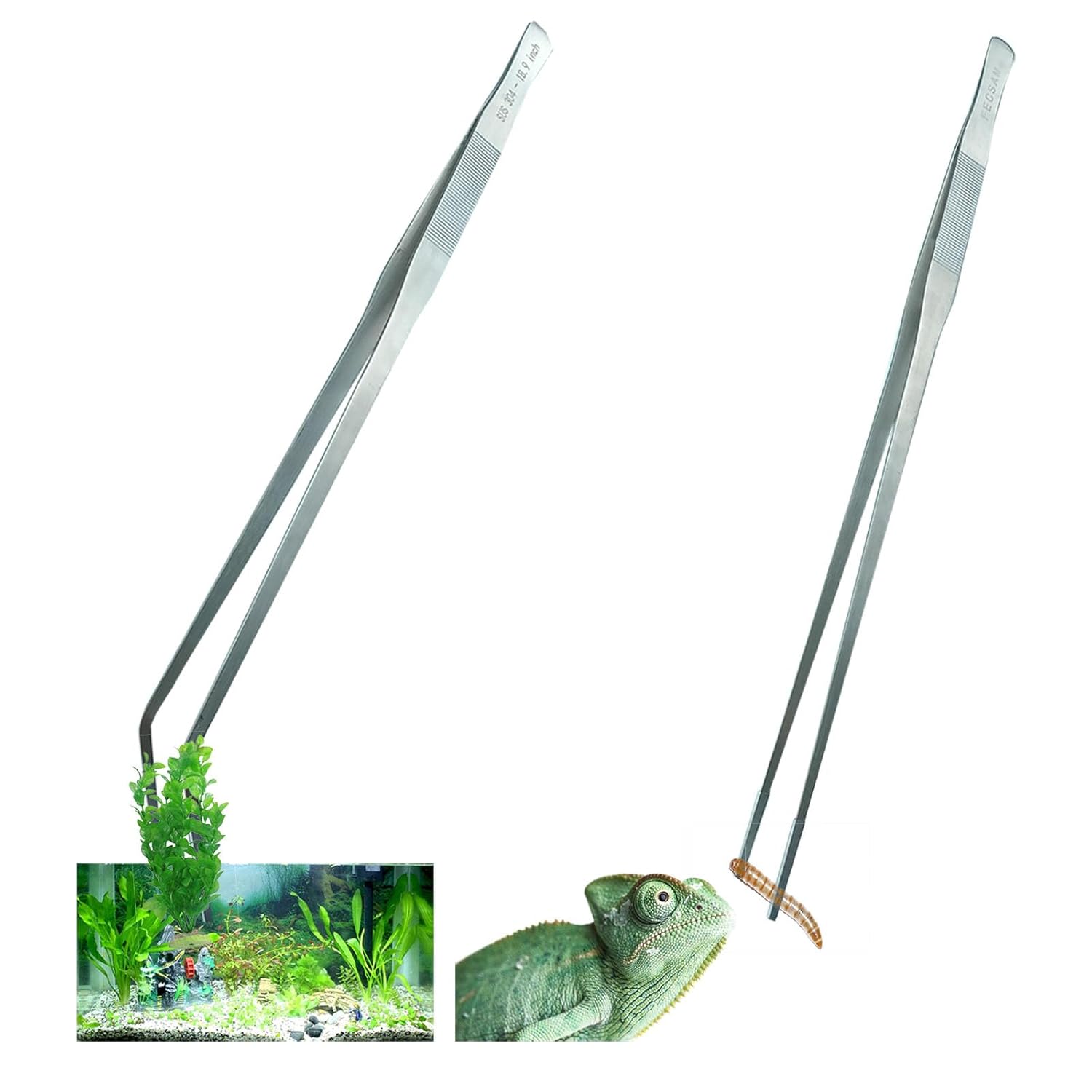 Extra Long Tweezers, Feeding Tongs, 18.9 inch Aquarium Stainless Steel Large Aquascape Tools for Fish Tank, Terrarium,Aquascaping, Reptile Snake (Curved)
