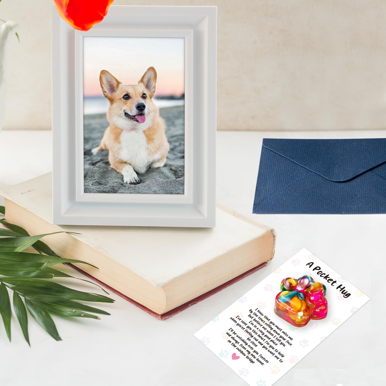 EYxsaxenk Loss Of Pet Sympathy Gift - Colorful Mini Paw Pocket Hug with Memorial Card Envelope Remembrance Bereavement Gift for Loss of Dog Cat Sympathy Favor Kid Adult Pet...