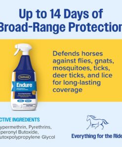 Farnam Endure Fly Spray for Horses - Long-Lasting Sweat-Resistant Fly Repellent, Repels Flies, Mosquitoes, Gnats and Ticks, Up to 14 Days Fly Control - 32 oz Spray