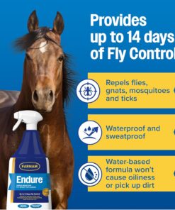 Farnam Endure Fly Spray for Horses - Long-Lasting Sweat-Resistant Fly Repellent, Repels Flies, Mosquitoes, Gnats and Ticks, Up to 14 Days Fly Control - 32 oz Spray