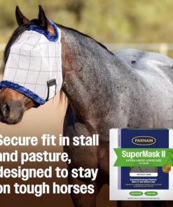 Farnam SuperMask II Horse Fly Mask Without Ears, Extended Coverage, Protects Eyes from Insects and Debris, Adjustable Throat Latch, XL Size