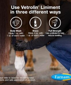 Farnam Vetrolin Horse Liniment for Muscle Soreness, Stiffness and Inflammation Relief on Horses, Helps Reduce Swelling, Aids in Pain Relief, 32 Oz.