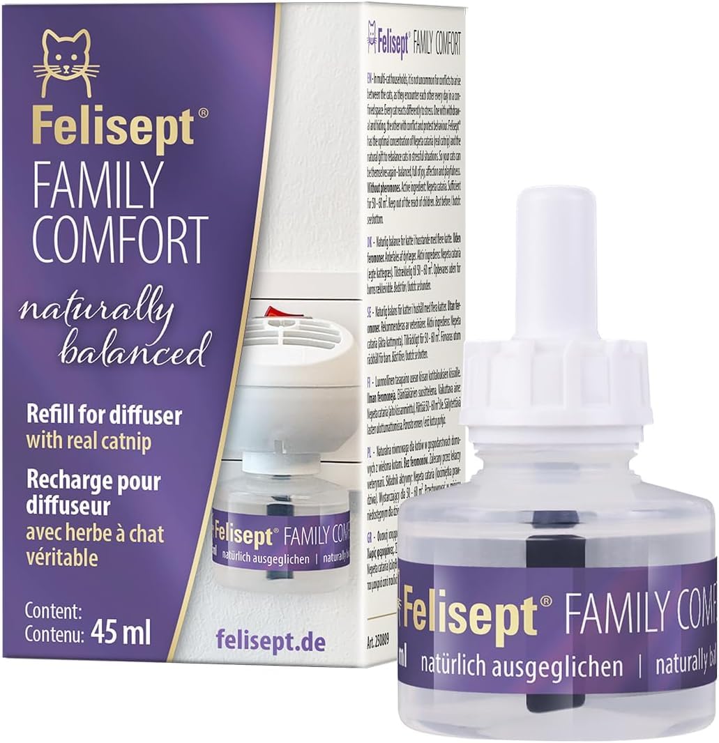Felisept Family Comfort Relaxing Agent in Multi-Cat Household Refill Bottle 3 x 45 ml - with Natural Catnip - Release tensions in Multi-cat households and Reduce sustainably