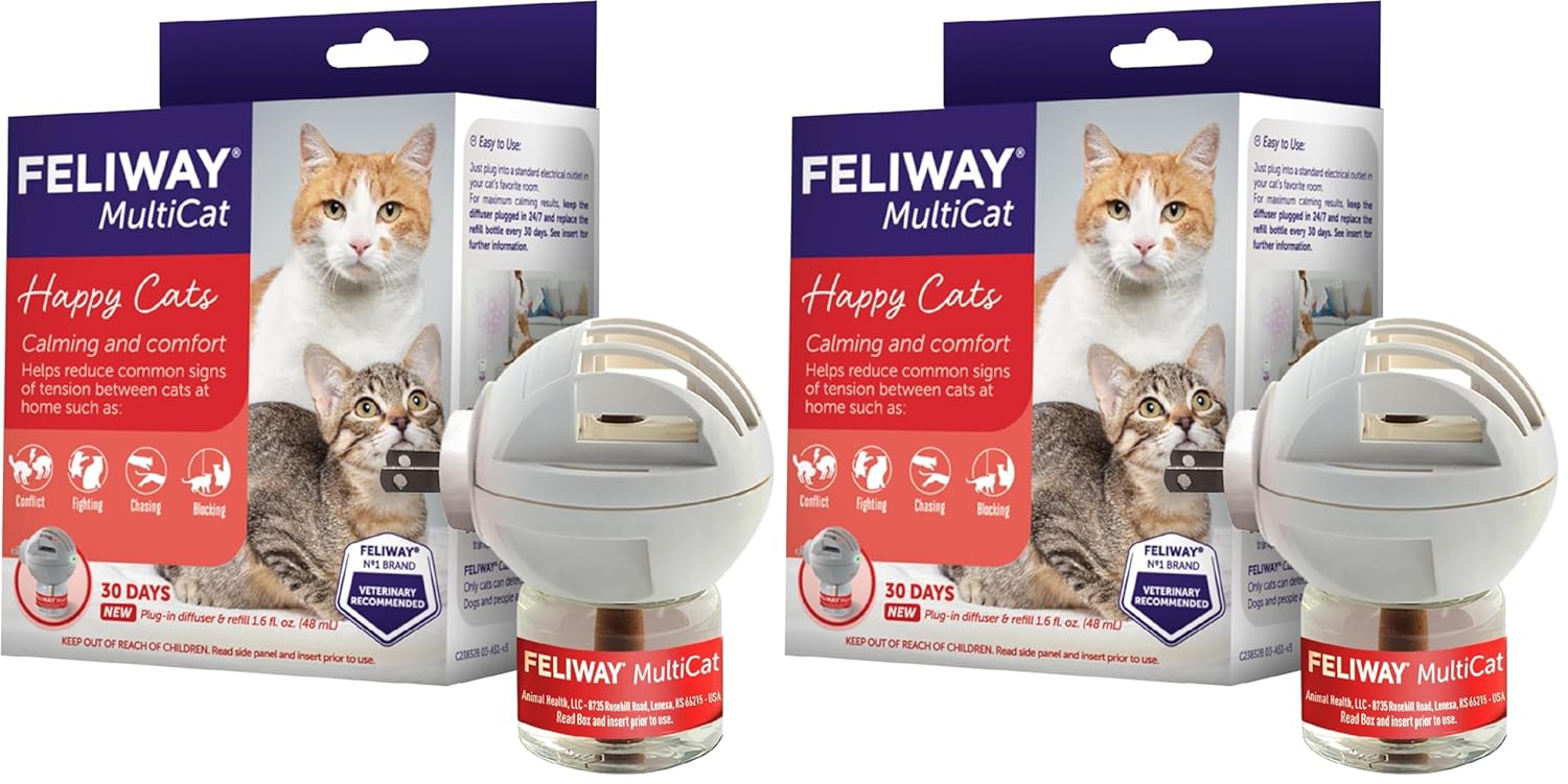 FELIWAY MultiCat 30 Day Cat Calming Plug In Pheromone Diffuser Starter Kit, 48ml - Helps Reduce Conflicts and Signs of Tension in Multi-Cat Households