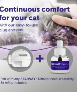 FELIWAY Optimum 3 x 30 Day Cat Calming Refills for Pheromone Diffuser, 3 x 48ml Value Pack - Helps Reduce Common Signs of Stress in Cats & Kittens, Enhanced Calming