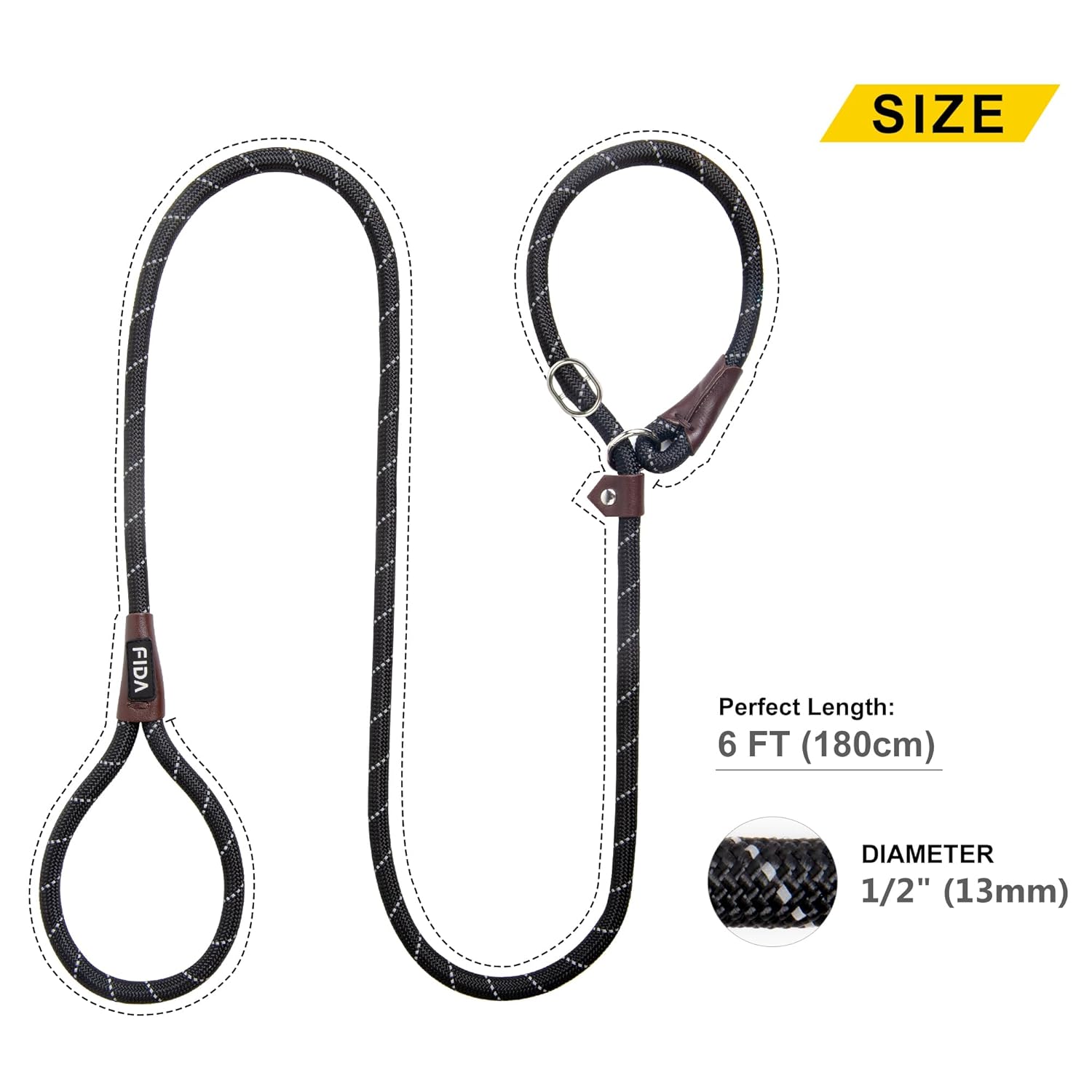 Fida Durable Slip Lead Dog Leash, 6 FT x 1/2" Heavy Duty Dog Loop Leashes, Comfortable Strong Rope Slip Leash for Large Medium Dogs, No Pull Pet Training Lead with Highly...