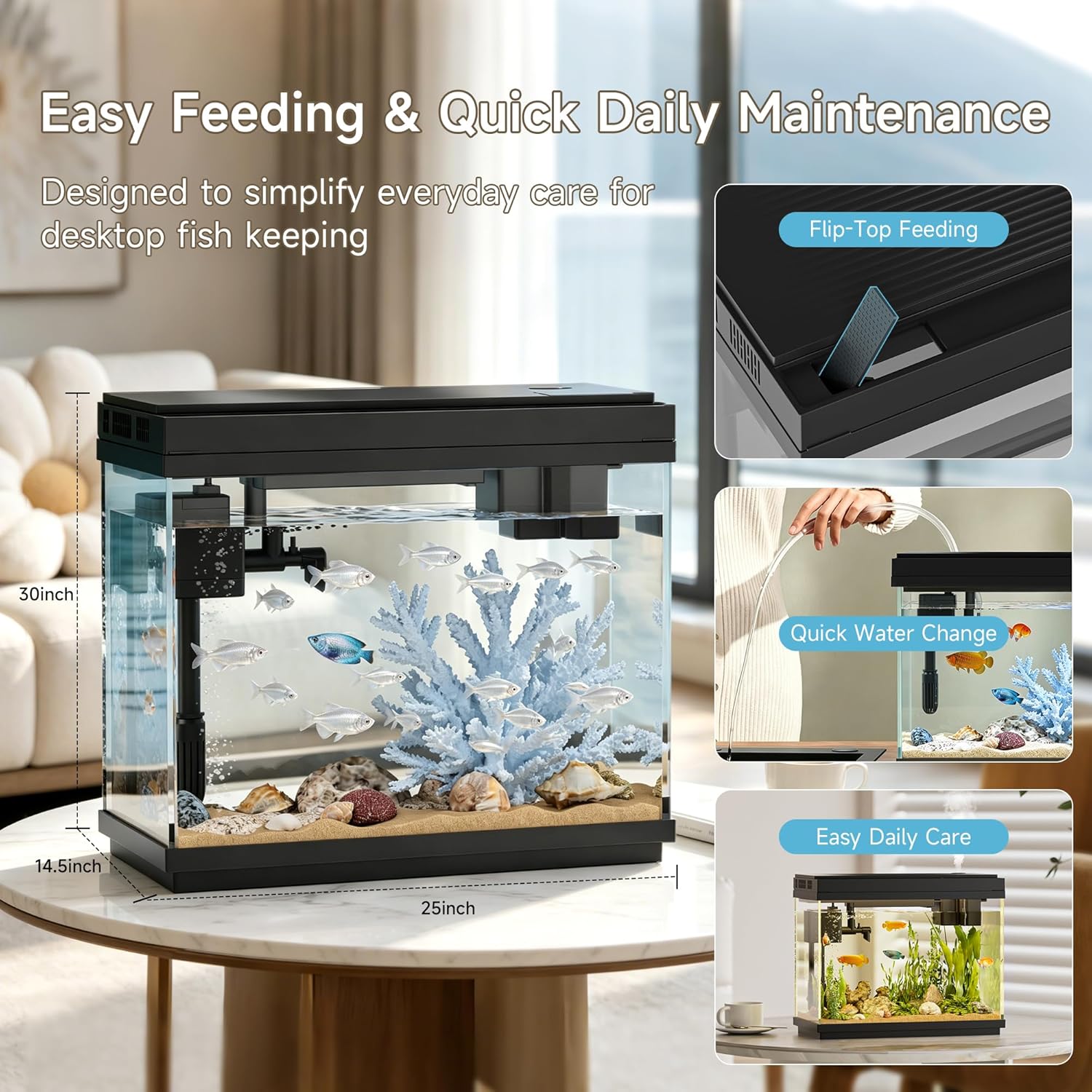 Fish Tank, 2.5Gallon Fish Aquarium,Self Cleaning Fish Tank Aquarium Starter Kit/Humidifier & Essential Oil Diffuser,Touchscreen Control,7-Color LED,3-in-1 Pump,Triple...