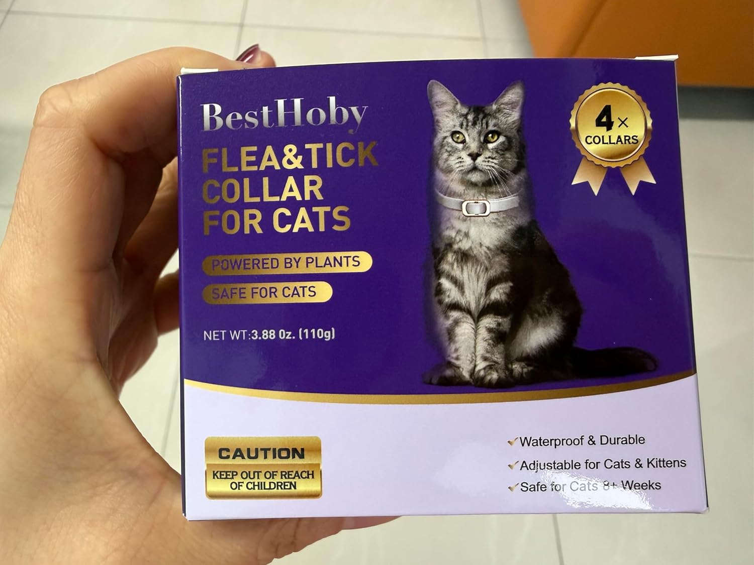 Flea and Tick Collar for Cats (4 Pack), Plant-Powered with Natural Essential Oils, Water-Resistant, Adjustable for All Cats & Kittens (Gray)