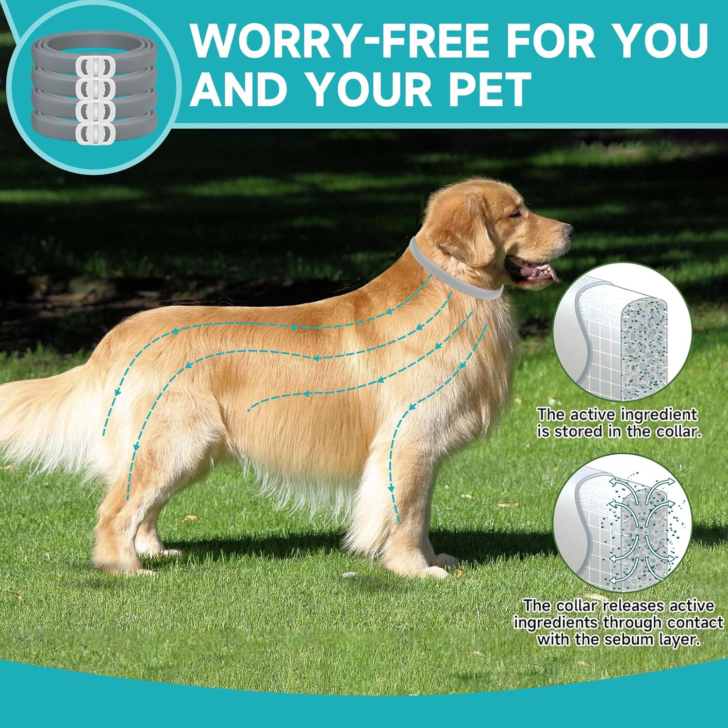 Flea and Tick Prevention for Dogs, 4 Pack Flea Collar for Dogs, Dog Flea and Tick Treatment, 32 Months Protection, Waterproof, Adjustable Collar for Dog, One Size Fits All for...