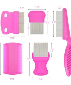Flea Comb for Cats Dogs, 6 Pack Pet Lice Comb Set Pet Grooming Pets for Small, Medium & Large Pets(Pink)