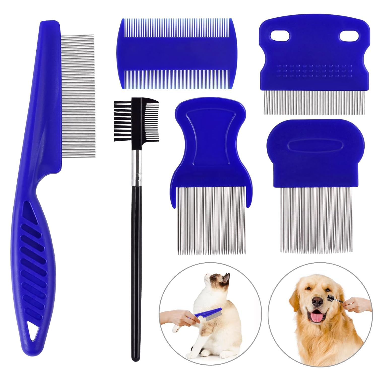 Flea Comb for Cats Dogs, 6 Pack Pet Lice Comb Set Pet Grooming Pets for Small, Medium & Large Pets(Pink)