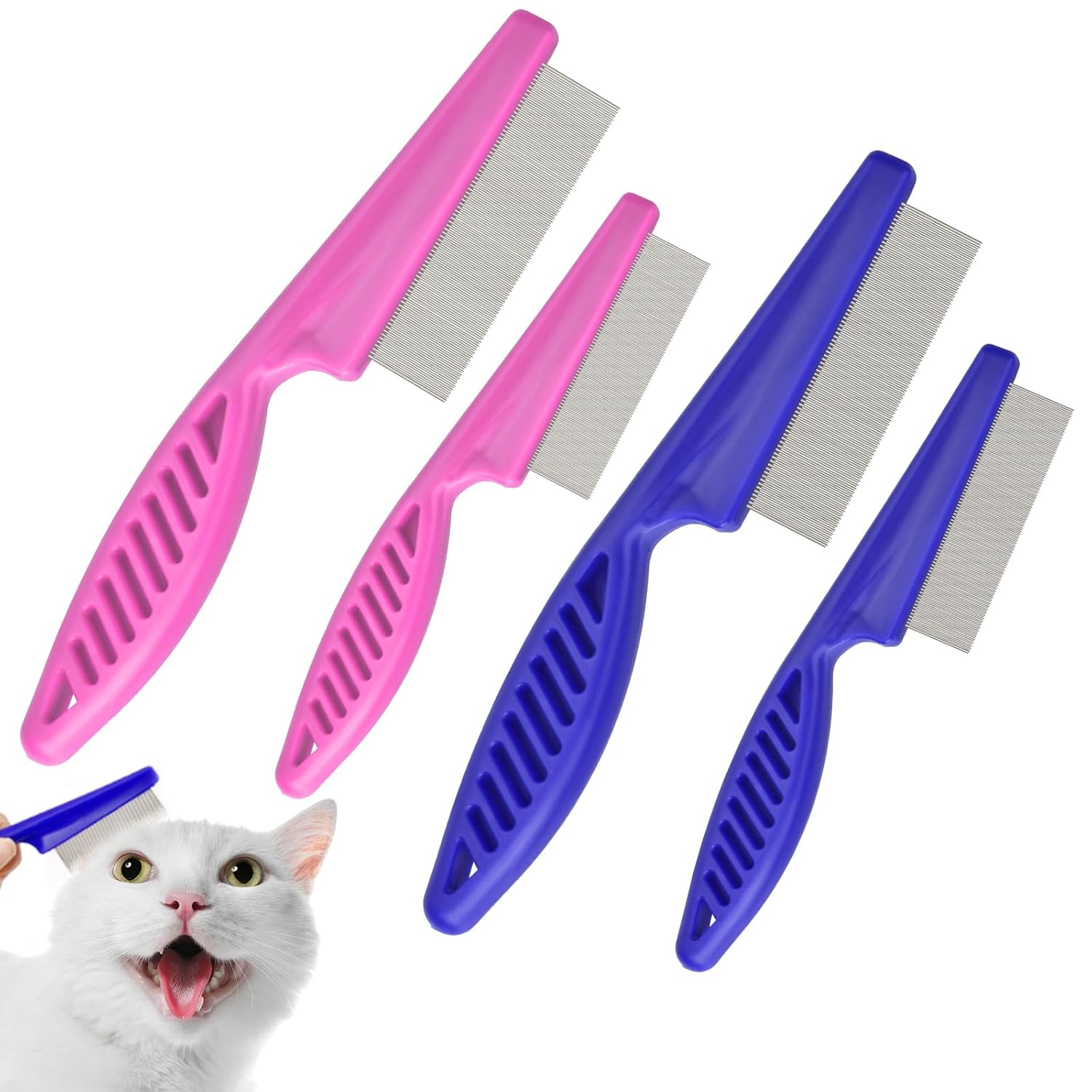 Flea Comb for Cats Dogs, 6 Pack Pet Lice Comb Set Pet Grooming Pets for Small, Medium & Large Pets(Pink)