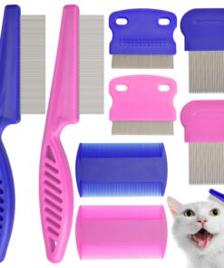 Flea Comb for Cats Dogs, 6 Pack Pet Lice Comb Set Pet Grooming Pets for Small, Medium & Large Pets(Pink)