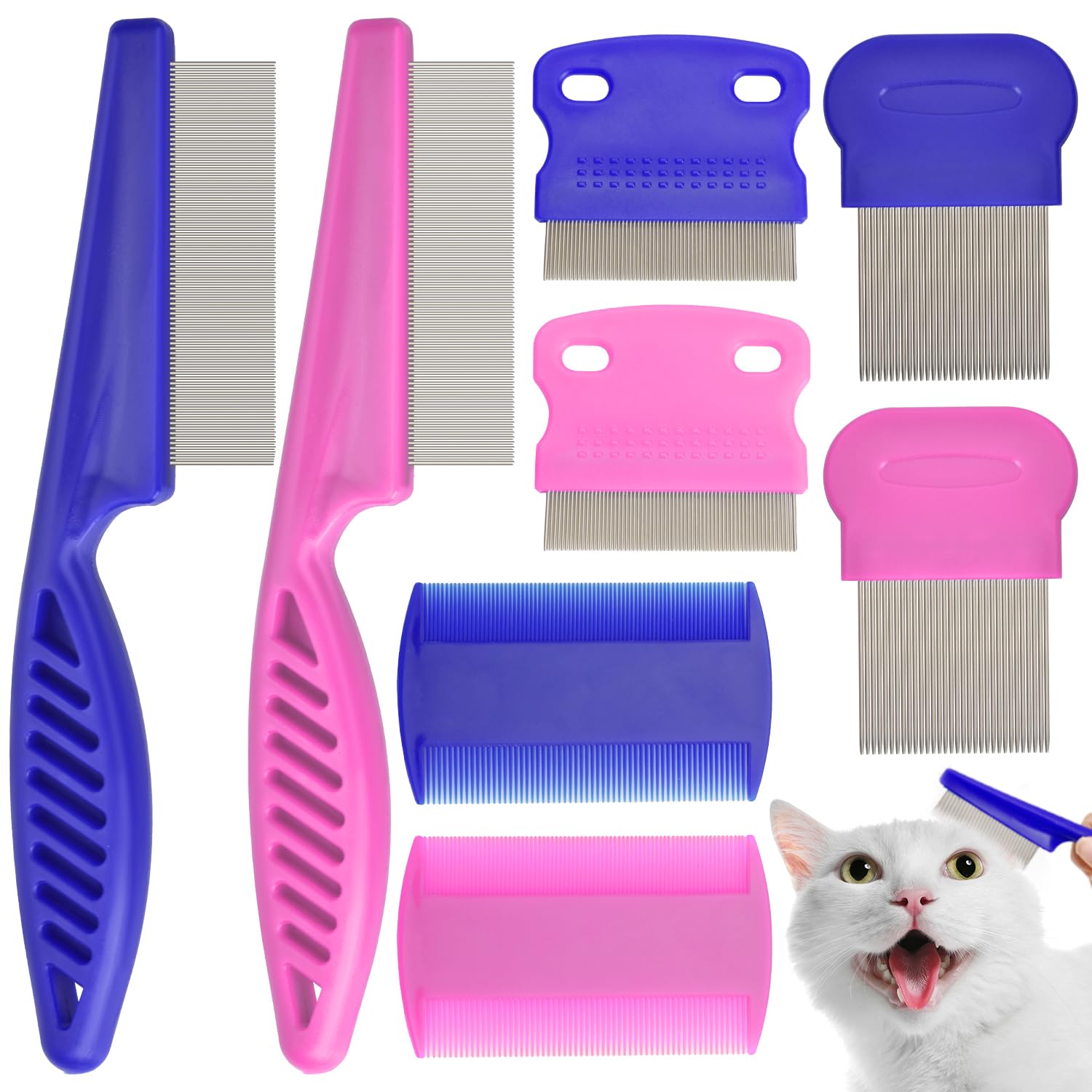 Flea Comb for Cats Dogs, 6 Pack Pet Lice Comb Set Pet Grooming Pets for Small, Medium & Large Pets(Pink)