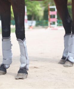 Fly Boots for Horses Set of 4, Breathable Comfy Mesh Horse Leggings Reduce Stomping, Hoof Stress, and Leg Fatigue Grey Full