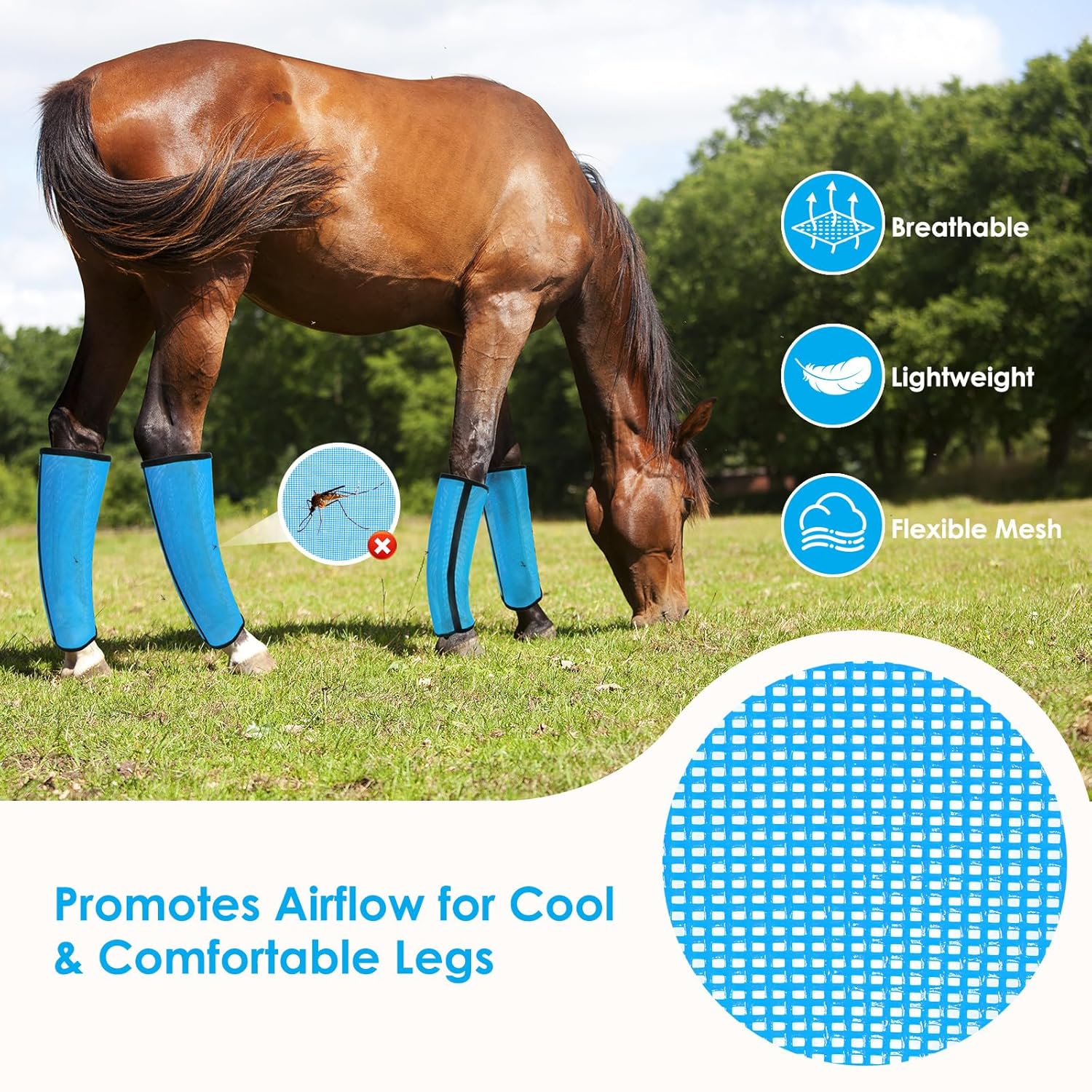 Fly Boots for Horses Set of 4 – Innovative Curved-Edge Design, Anti-Sag Stays, Breathable Mesh Leg Protection, Reduces Stomping & Fatigue, Comfort Fit for Medium to Large Horses...