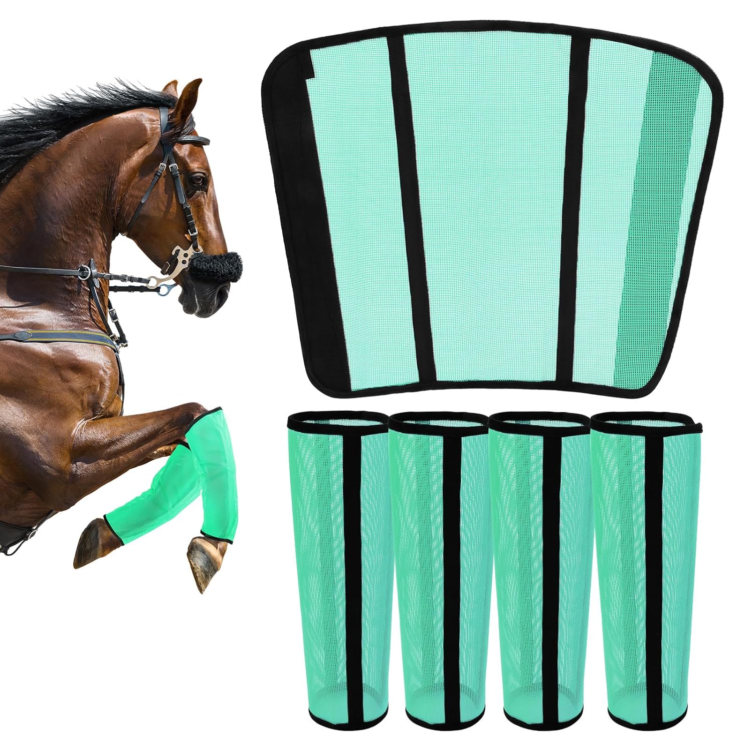 Fly Boots for Horses Set of 4 – Innovative Curved-Edge Design, Anti-Sag Stays, Breathable Mesh Leg Protection, Reduces Stomping & Fatigue, Comfort Fit for Medium to Large Horses...