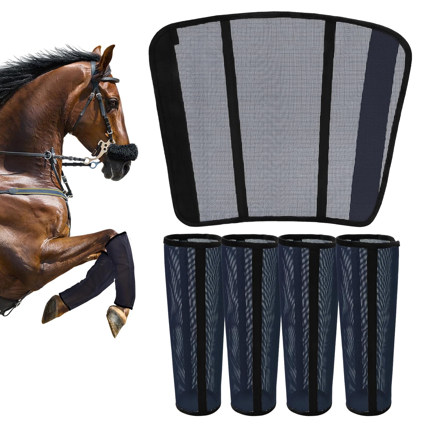 Fly Boots for Horses Set of 4 – Innovative Curved-Edge Design, Anti-Sag Stays, Breathable Mesh Leg Protection, Reduces Stomping & Fatigue, Comfort Fit for Medium to Large Horses...