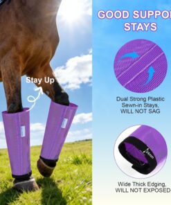 Fly Boots for Horses Set of 4, Loose Fitting Mesh Horse Fly Boots Leggings, Reduce-Stomping Adjustable Equine Leg Wraps & Socks, Stay Up Not Sag, No Rub (Purple)